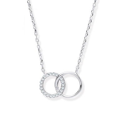 Discover Double Ring Charm CZ Delicate Silver Pendant Necklace