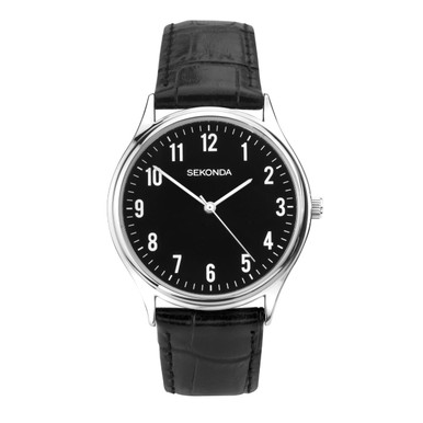 Sekonda men's black store leather strap watch