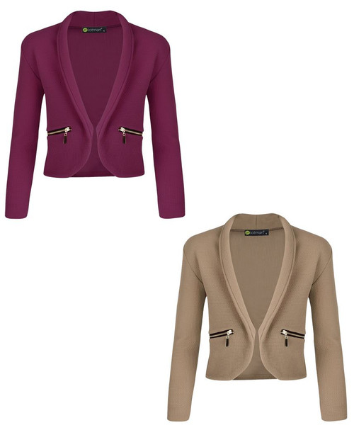 Girls Zip Pocket Jacket Bundle Pack of 2 in Camel and Burgundy