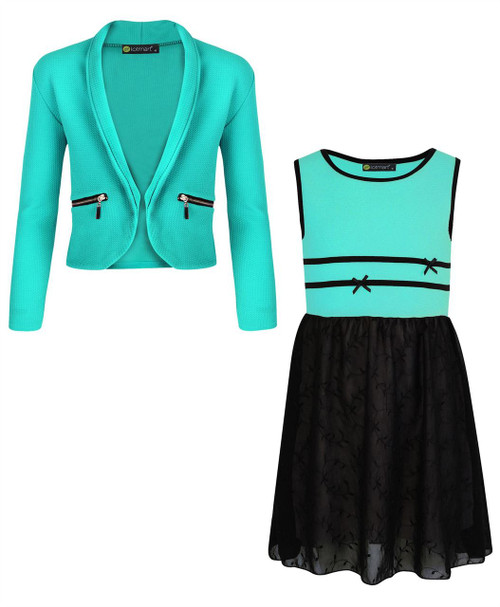 Girls Chiffon Dress Bundle with Zip Jacket in Mint