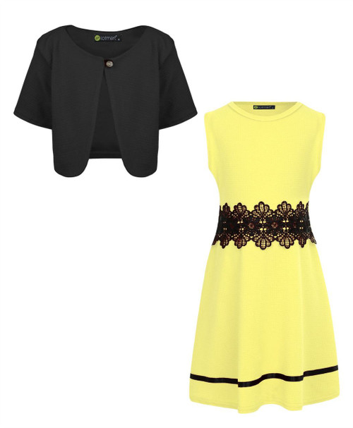Girls Skater Dress Bundle with Cropped Bolero in Yellow and Black