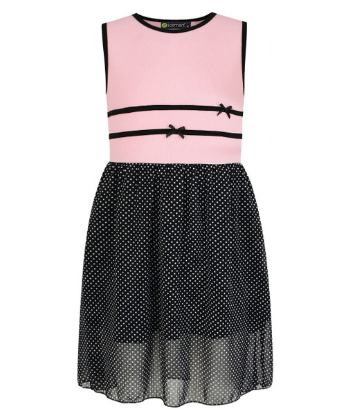 Girls Dress with Polka Dot Skirt in Black, White, Yellow and Pink