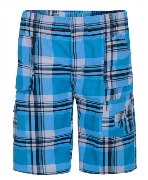 Boys Tartan Print Shorts in Turquoise