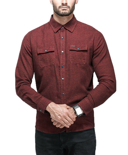 Mens Point Zero Plain Shirt in Blue (Steel) and Burgundy (Crimson)