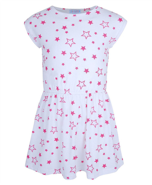 Girls Star Printed Dress in Cerise