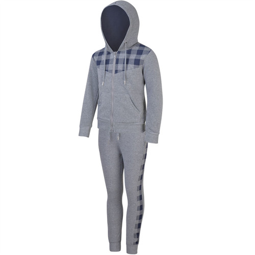 Kids Checked Print Detail Tracksuit in Grey Marl