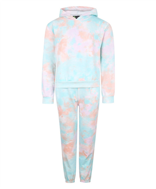 Kids Tie Dye Tracksuit in Lilac-Turquoise and Peach-Aqua