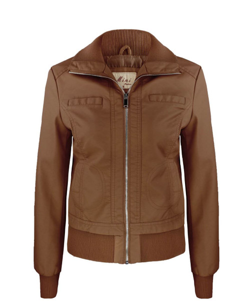 Ladies Faux Leather Jacket in Brown