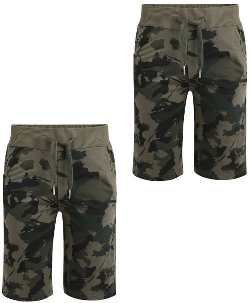 Boys Camo Print Jersey Shorts Bundle (Pack of 2) in Khaki