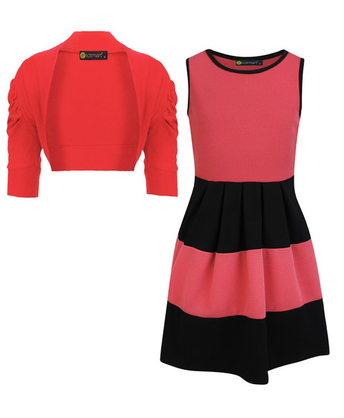 Girls Skater Dress and Shrug Bundle in Coral and Red