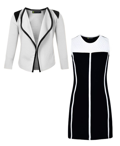Girls Dress Bundle with Shoulder Detail Jacket in Black and White