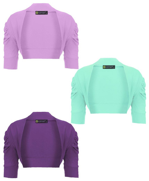 Girls Cropped Shrug Bundle in Lilac, Mint and Purple