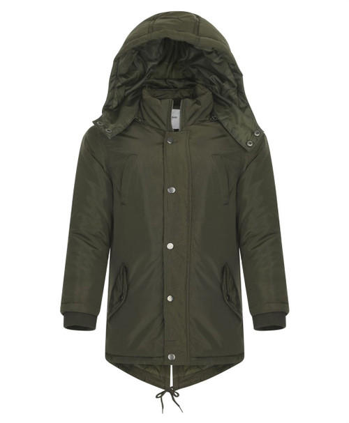 Kids Padded Detach Hood Jacket in Khaki, Navy and Black