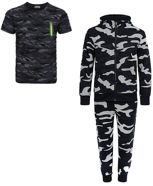Boys Camo Dot Tracksuit and T-shirt Bundle in Black