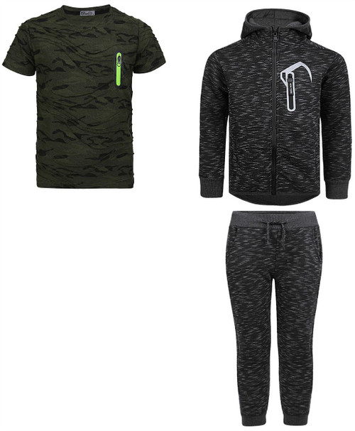 Kids Tracksuit Bundle with Camo T-shirt in Black and Khaki