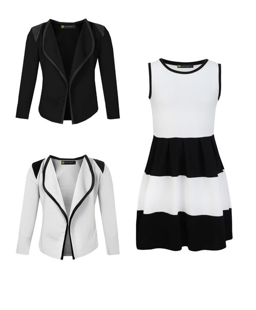Girls Skater Dress and 2 Jackets Bundle in White and Black