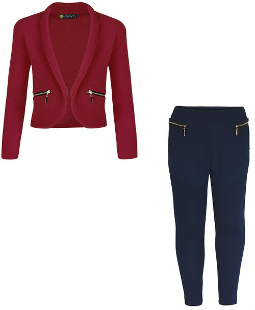 Girls Jacket Bundle with Style 1 Leggings in Red and Navy