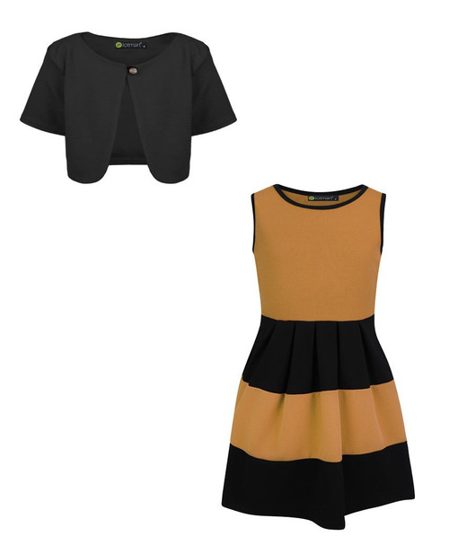 Girls Dress Bundle with Cropped Bolero in Mustard and Black
