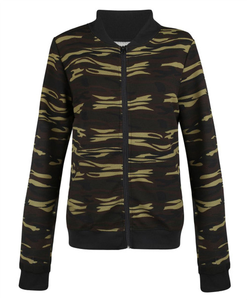 Womens Camouflage Print Active Wear Jacket in Camo Khaki and Camo Sand 