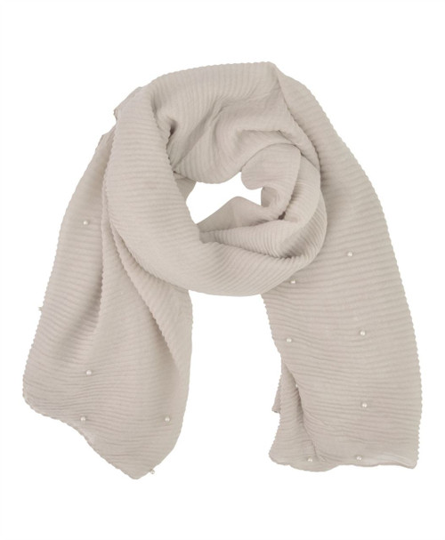 Womens Lightweight Beading Pleated Scarf in Grey, Taupe and Beige