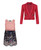 Girls Floral Dress Lace Top Bundle with Zip Pocket Blazer in Coral-Red, Coral-White, Peach-Navy or Peach-Red