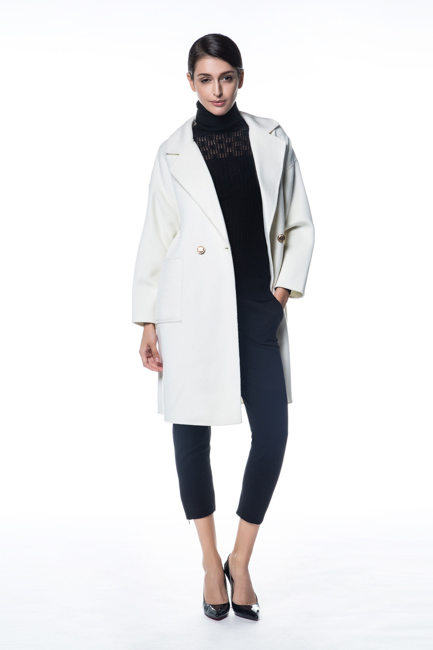 Oversized Double Face White Wool-Cashmere Coat - Lana Ricca