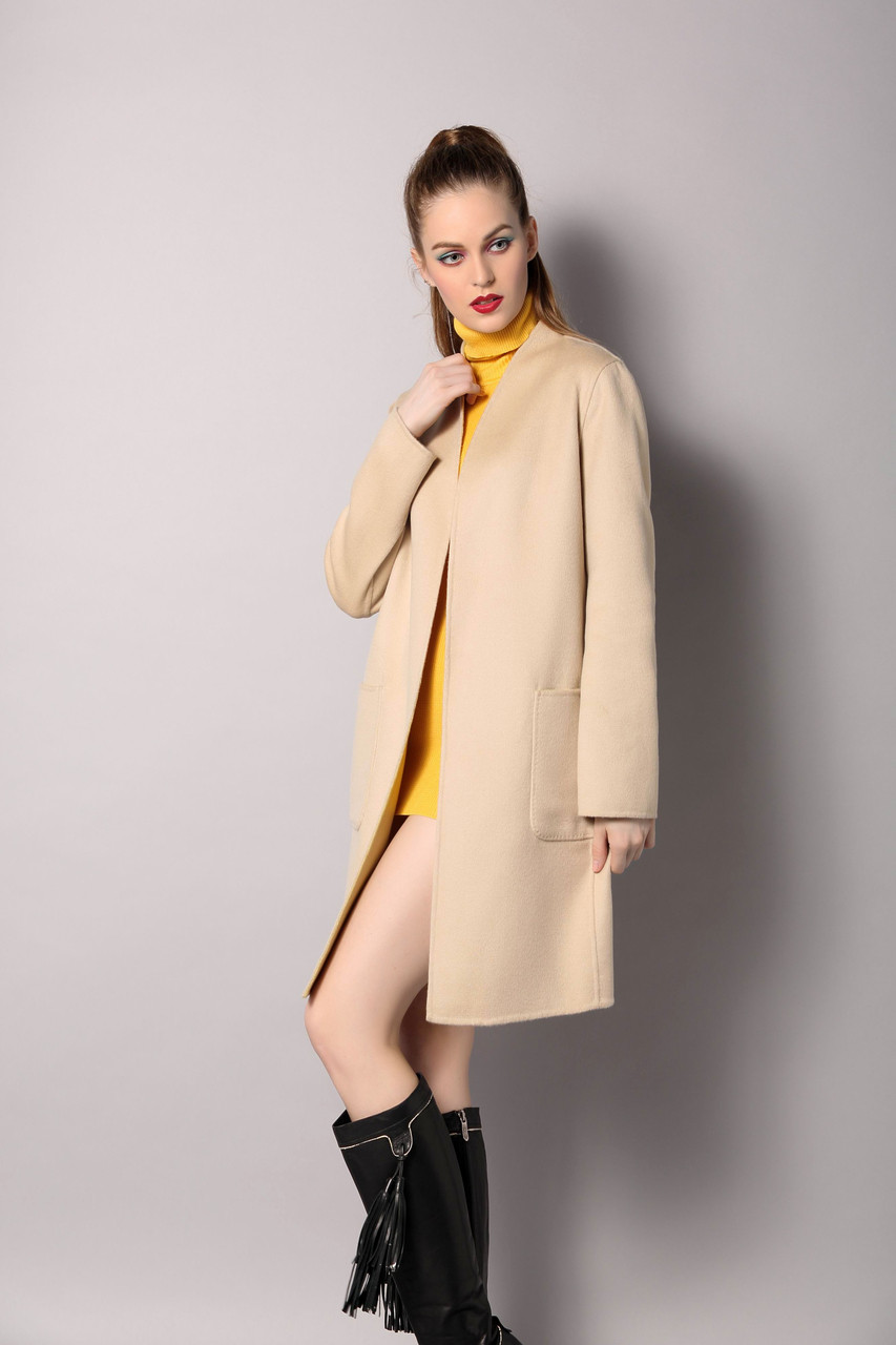 Double Faced Reversible Beige/ Light Yellow Coat - Lana Ricca