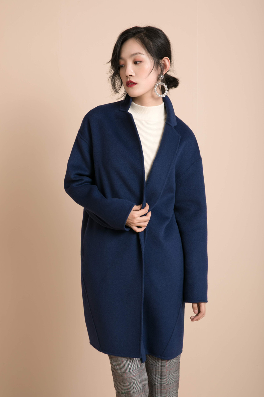 Navy Blue Double Face Wool Cashmere coat - Lana Ricca