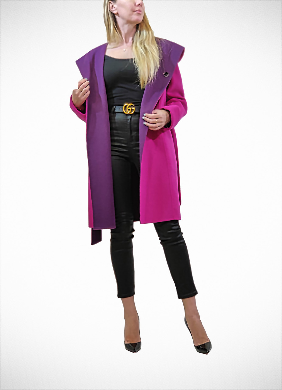 Double Face Magenta Hooded Wool Coat - Lana Ricca