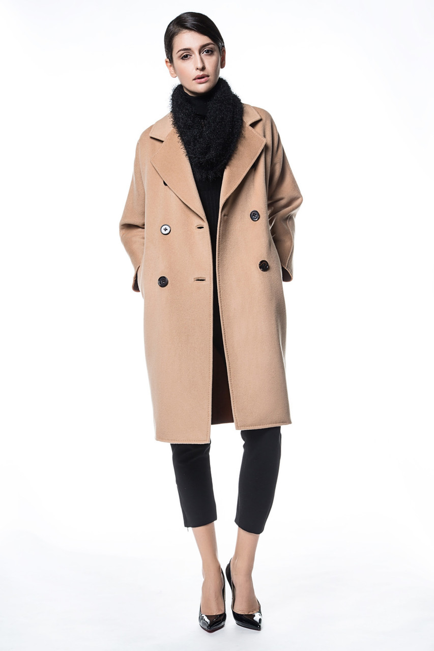 Double Breasted Wool & Cashmere Camel Coat - Lana Ricca