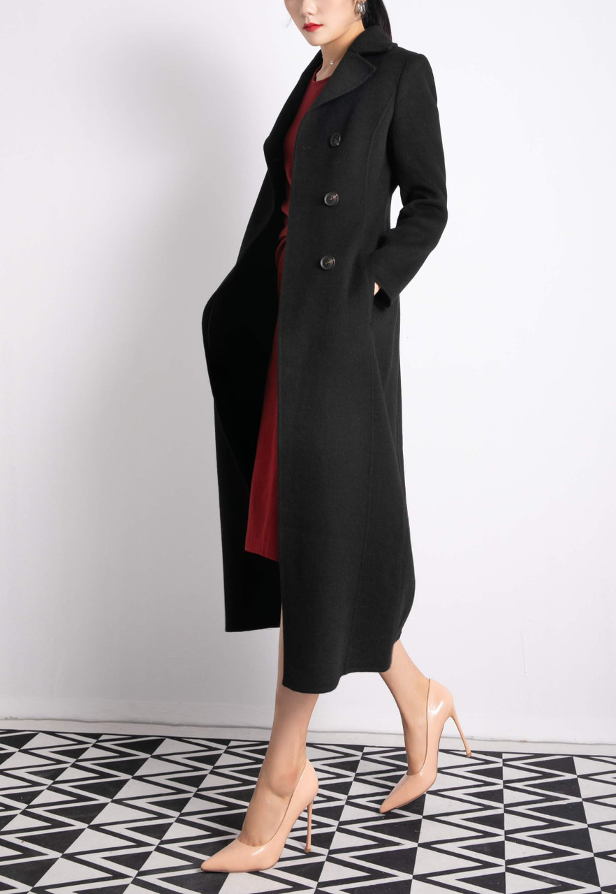 Double Face Wool & Cashmere Long Black Coat