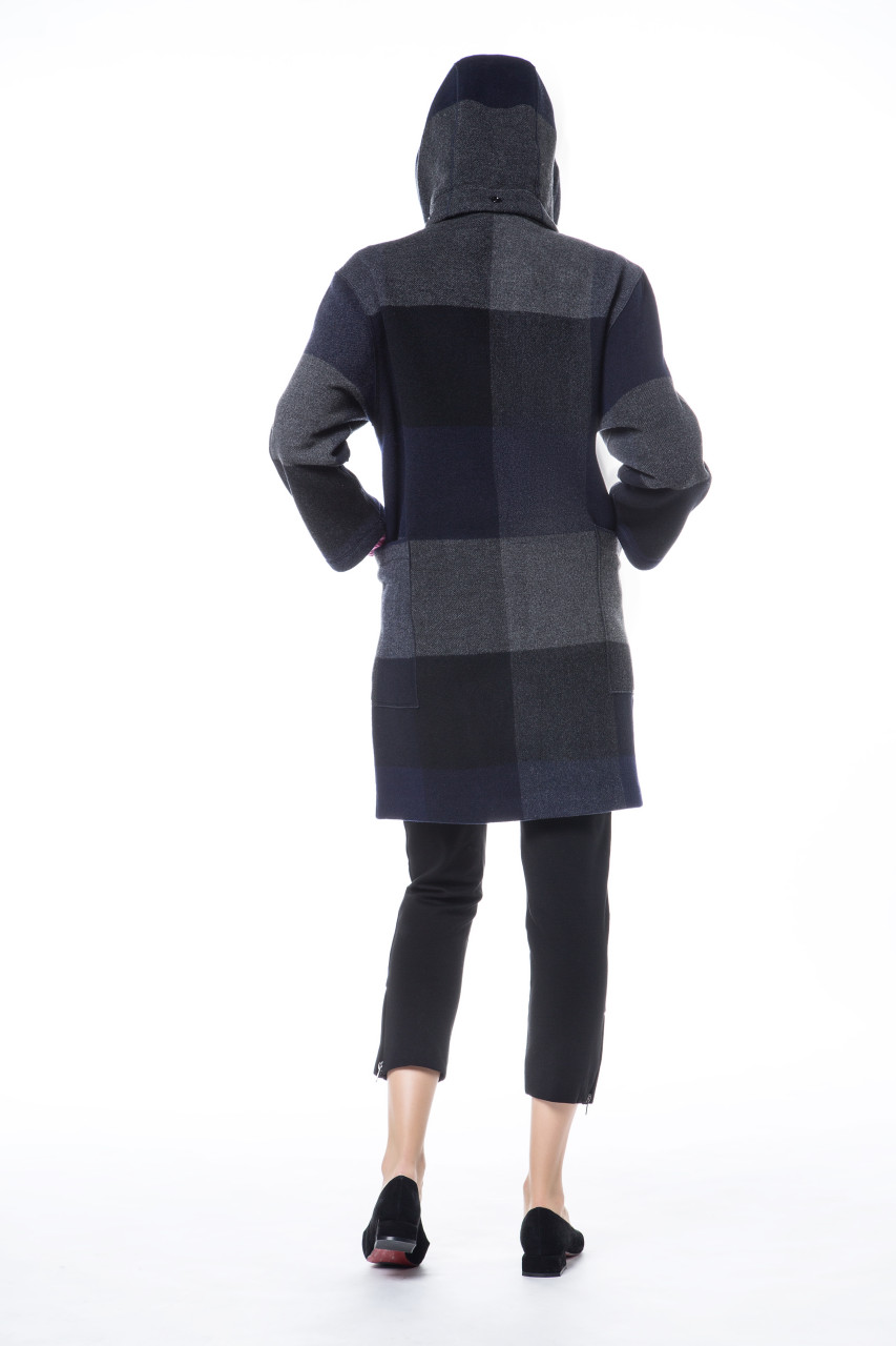 Double Face Navy Checkered Coat with hoodie