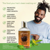 Fountain Jamaican Black Castor Oil Hair Food 4 Oz with dreadlocks young man product benefits infographic