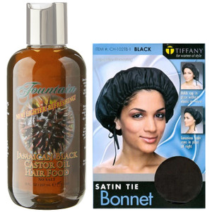 Fountain Jamaican black castor oil hair food 8oz and satin bonnet.
