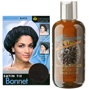 Fountain Jamaican black castor oil hair food 8oz and satin cap.