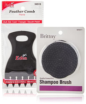 Shampoo brush and claw comb to massage the scalp, remove product build-up and detangle damp hair