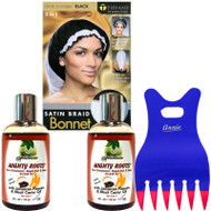 MIGHTY ROOTS with Jamaican Pimento Oil and Black Castor Oil 4 Oz 2-Pack with Bonnet and Claw Comb