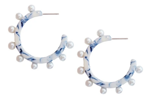 Blue and White Pearl Hoops 