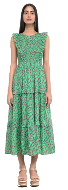 Iris Dress in Boundless Floral Island Green 