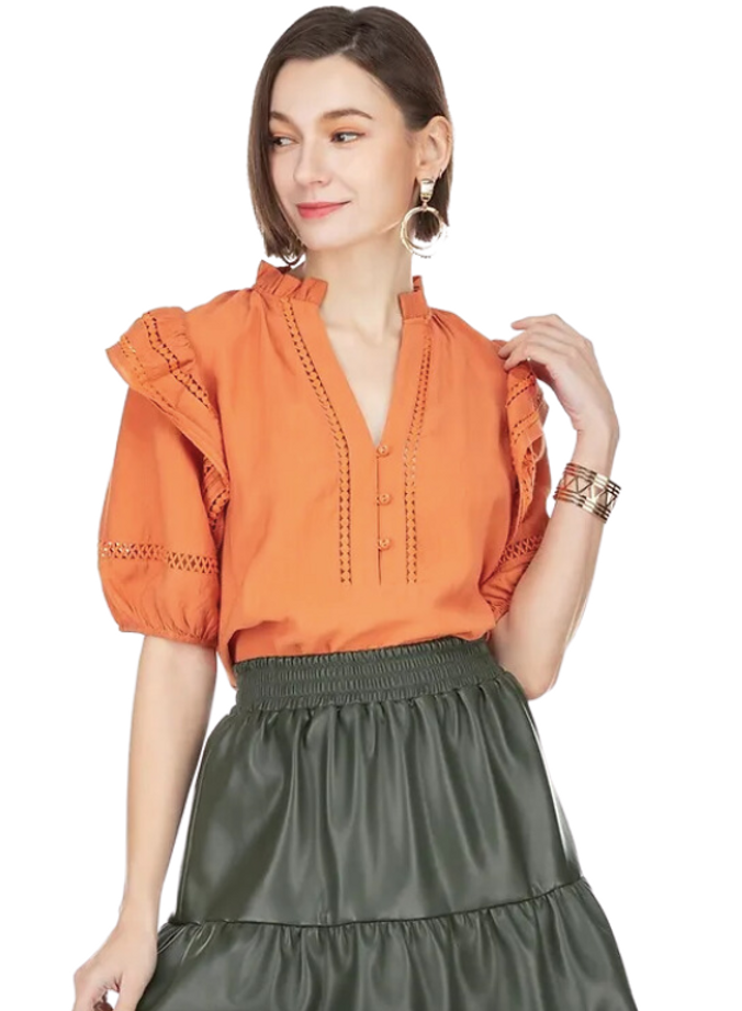 Lace Trim Ruffles Top 