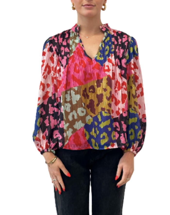 Gabby Blouse in Patched Leopard