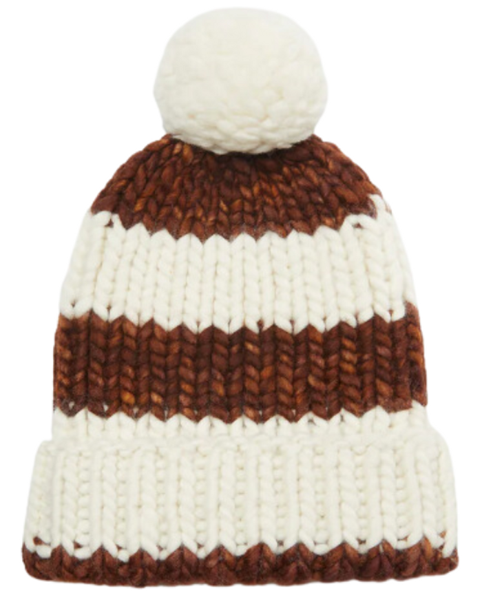 Ava Chunky Knit Hat with Pom Pom in Stripe 