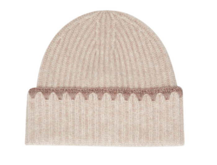 Cashmere Crochet Trim Luxe Ribbed Beanie 