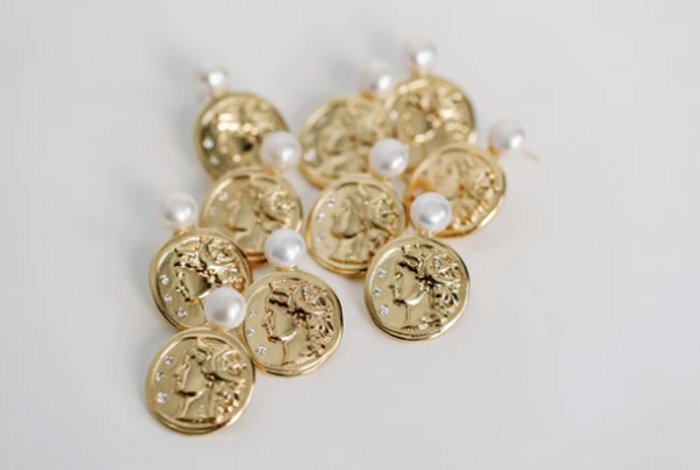 Genuine Pearl and Gold Coin Statement Earrings