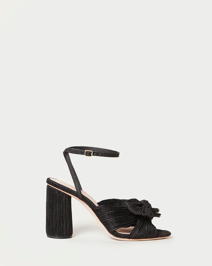 Camellia Pleated Bow Heel - Black