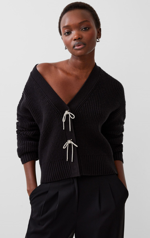 Baby Soft Sparkly Bow Cardigan - Black