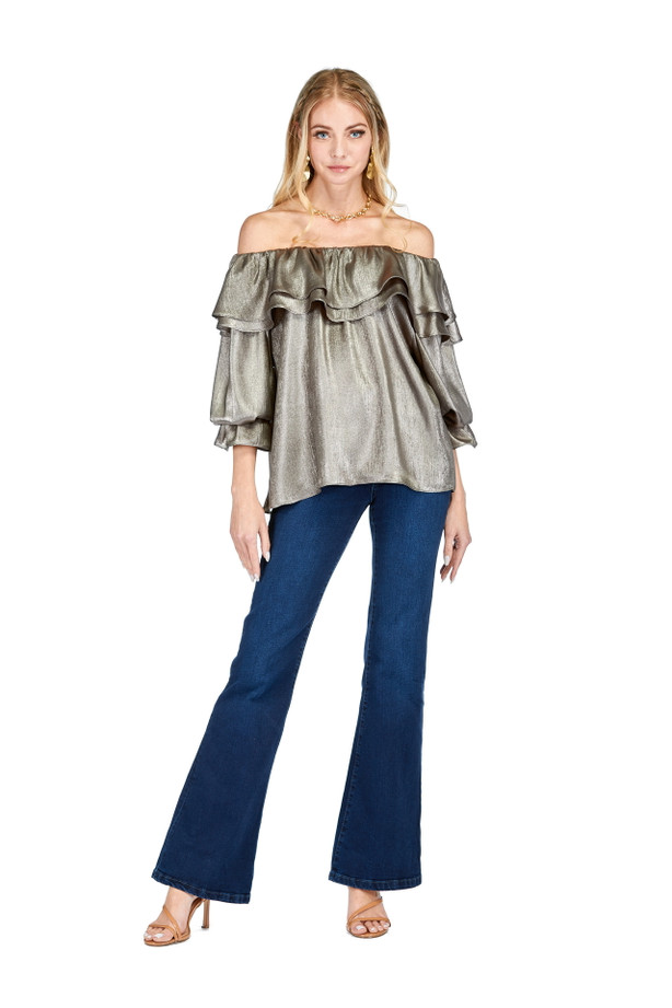Ruffles Shoulder Top - Metal Stone