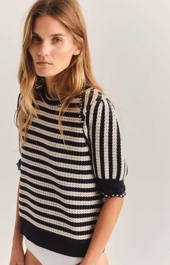 Fallon Short Sleeve Pullover - Midnight Blue Stripe