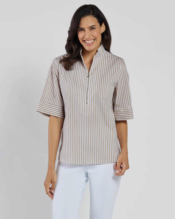 Goldie Cotton Shirting - Stripe Sand