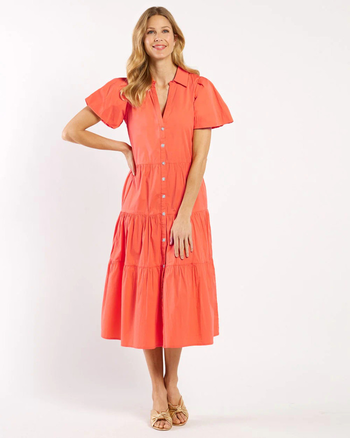 Betsy Stretch Poplin Dress - Coral